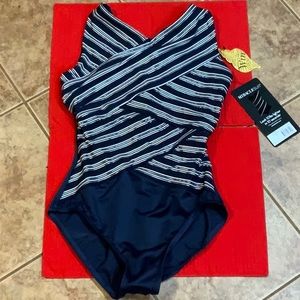 Blue striped bathing suit